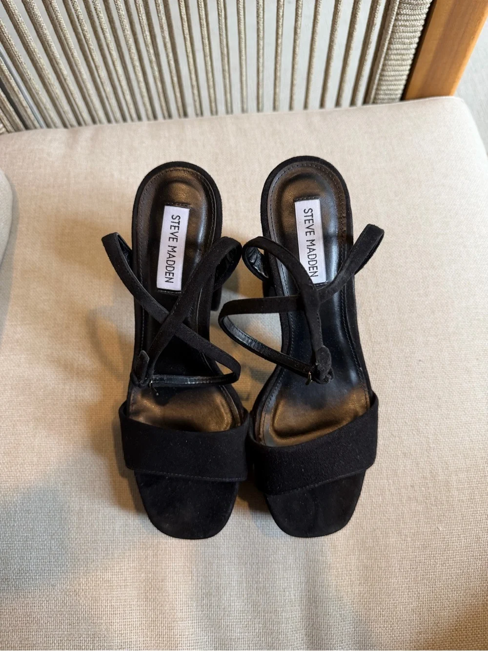Steve Madden Black Suede Platform Block Heel Sandals with Ankle Strap